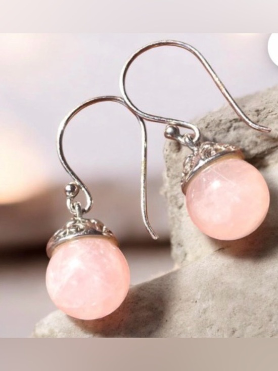 Jewelry - Elegant Sterling Silver and Pale Rose Quartz Drop Earrings